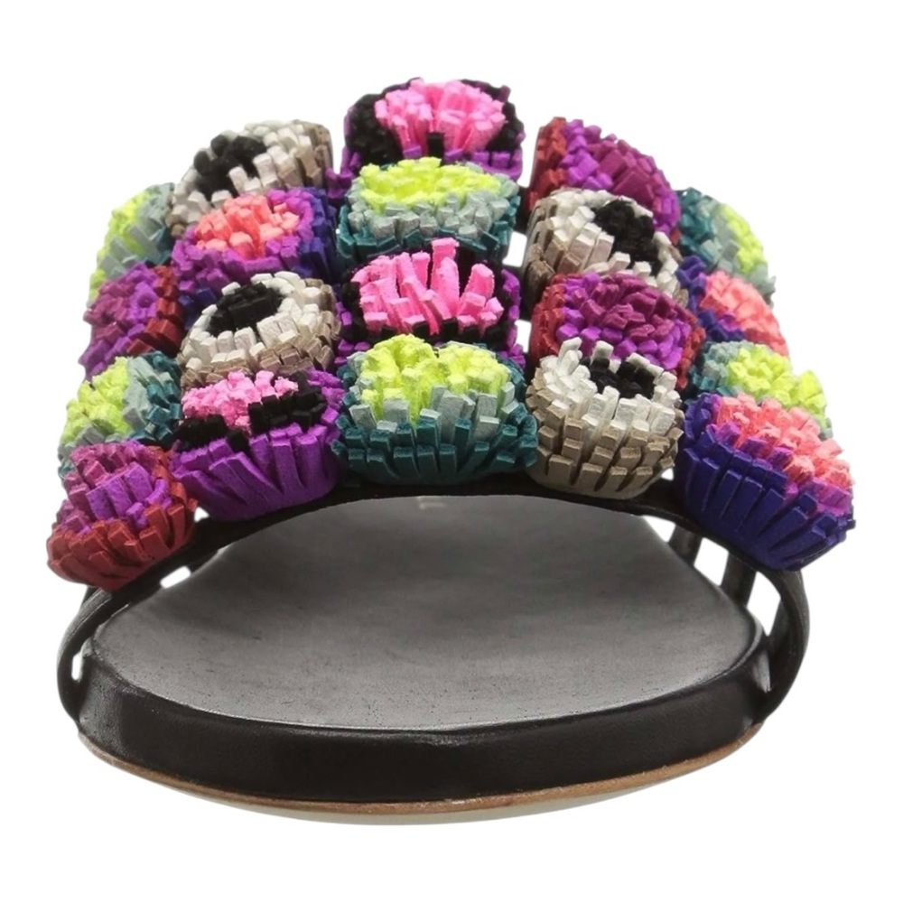 Loeffler Randal Sal PomPom Slide Multicolor Leather Casual Sandals Womens 9.5 - Picture 13 of 15